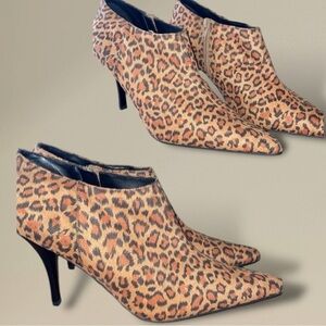 NEW Summer Rio Leopard Animal Print Ankle Booties 4” Heel Tan & Camel Size 9